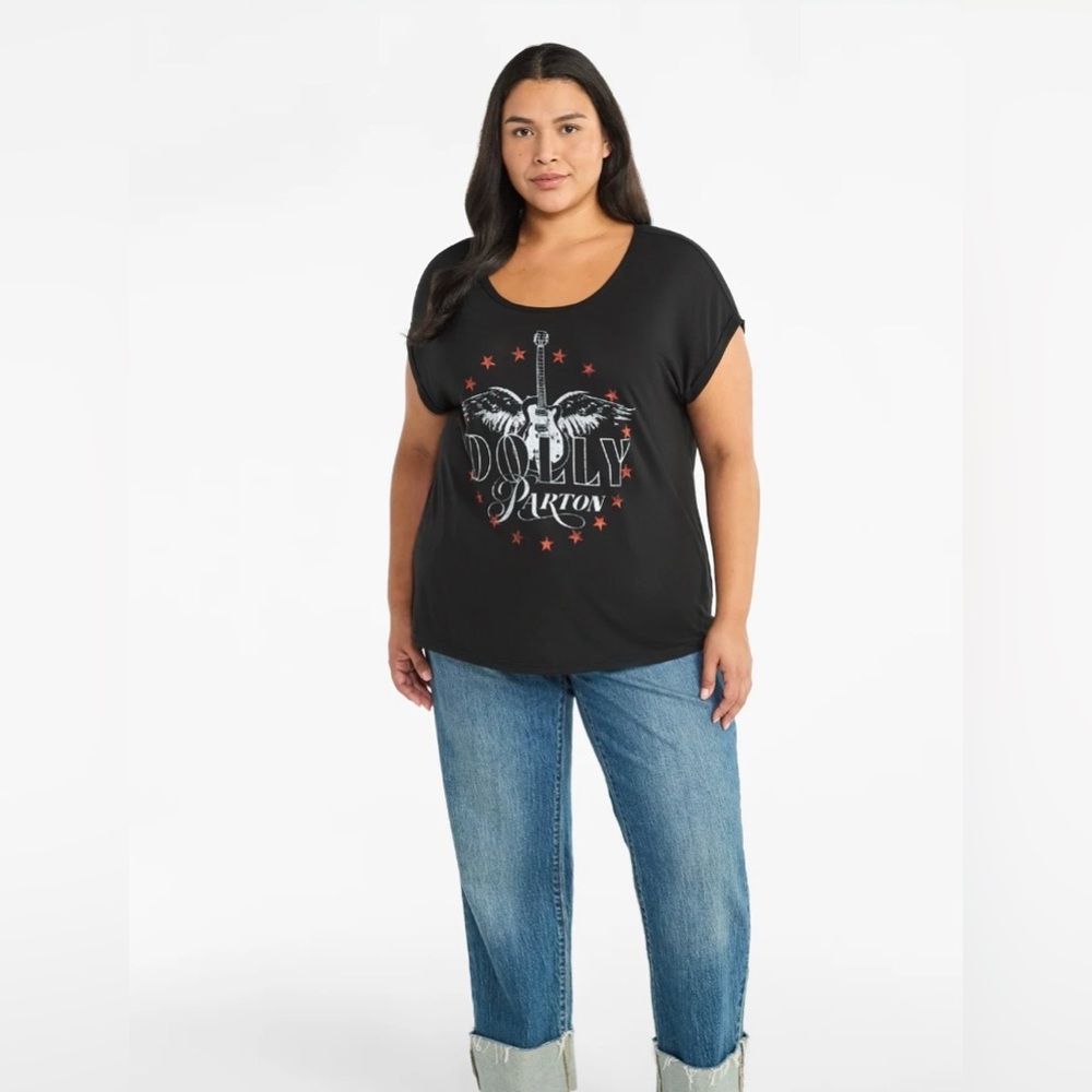 Terra & Sky Black Dolly Parton Graphic Tee NEW IN PACKAGE